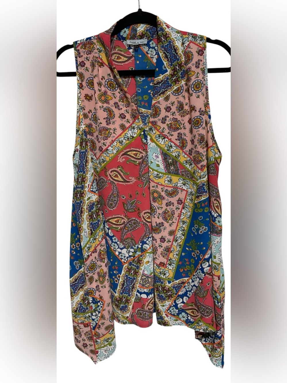 Floral & Ivy Patchwork Paisley Draped Open-Front Tank Top Size XL